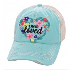 I Am So Loved Embroidered Factory Distressed Mujer Baseball Cap Mint White Hat  eb-35172968